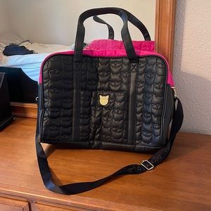 Betsy Johnson Cat Carry-On Duffle Bag with Gold Hardware pink/black stitching